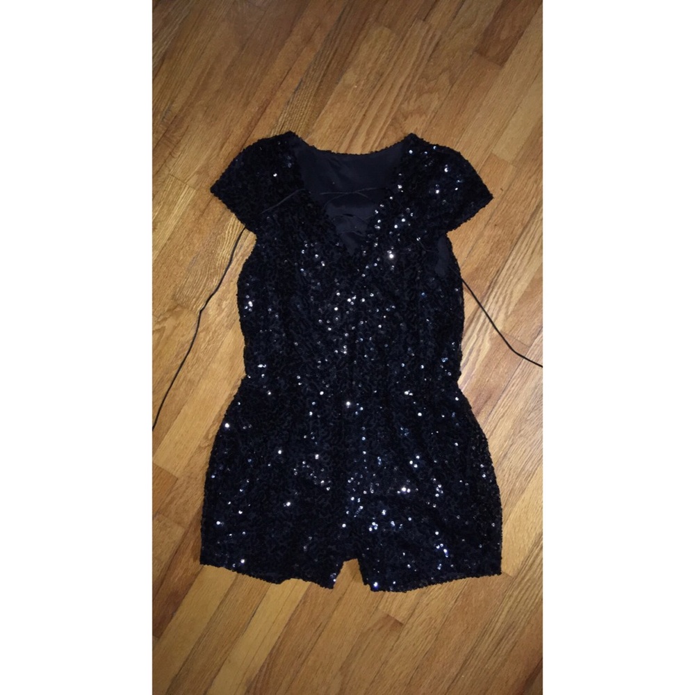 Sequin Black Lace-Up Romper
